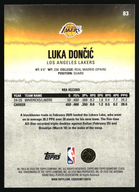 Luka Dončić 2025-26 Topps Signature Class #83