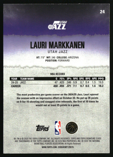 Lauri Markkanen 2025-26 Topps Signature Class #24