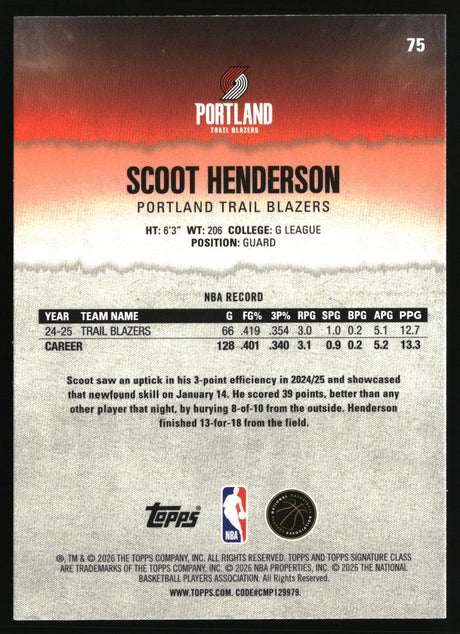 Scoot Henderson 2025-26 Topps Signature Class #75
