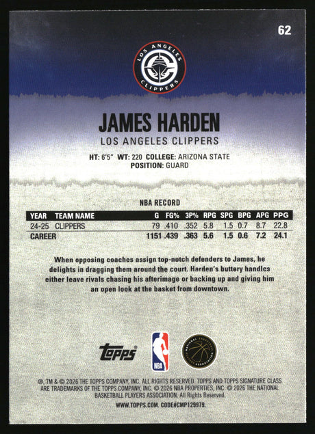 James Harden 2025-26 Topps Signature Class #62