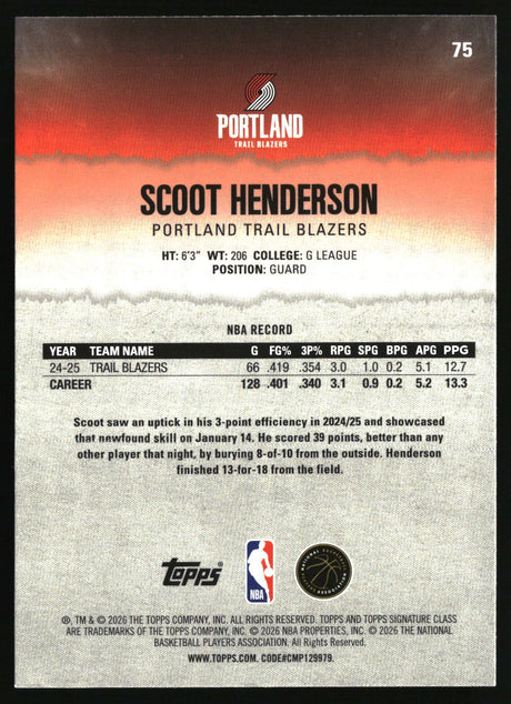 Scoot Henderson 2025-26 Topps Signature Class #75