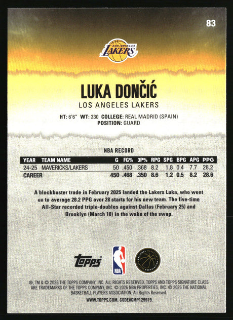 Luka Dončić 2025-26 Topps Signature Class #83