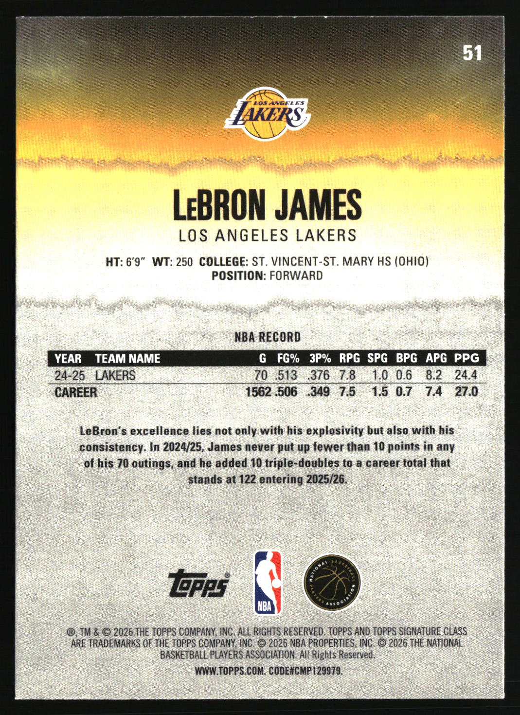 LeBron James 2025-26 Topps Signature Class #51