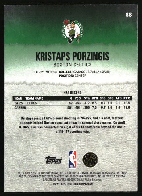 Kristaps Porzingis 2025-26 Topps Signature Class #88