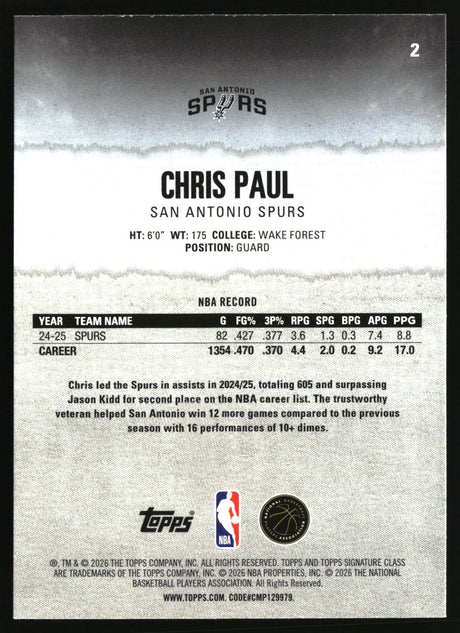 Chris Paul 2025-26 Topps Signature Class #2