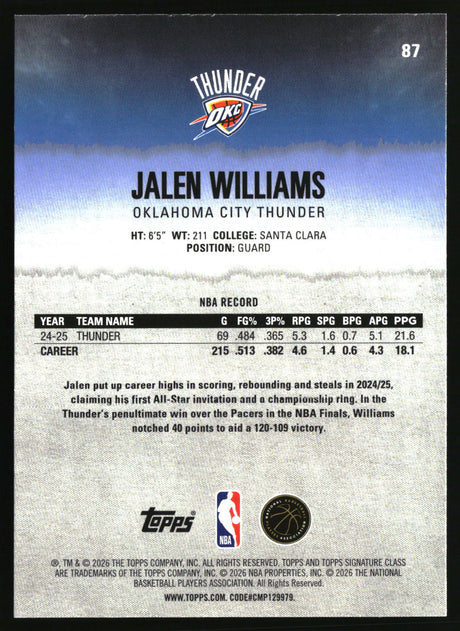Jalen Williams 2025-26 Topps Signature Class #87
