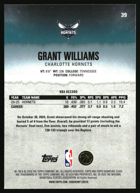 Grant Williams 2025-26 Topps Signature Class #39