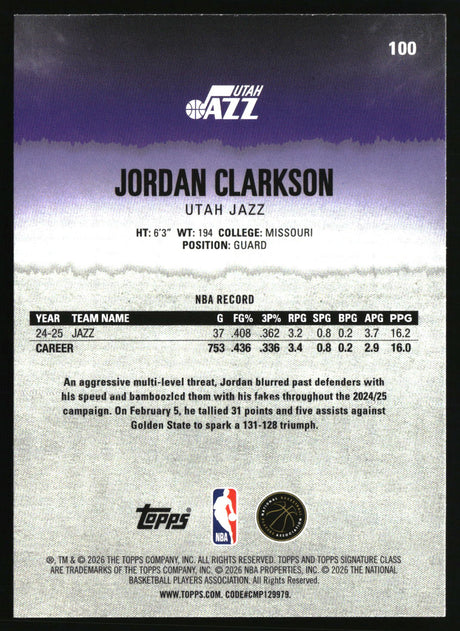 Jordan Clarkson 2025-26 Topps Signature Class #100