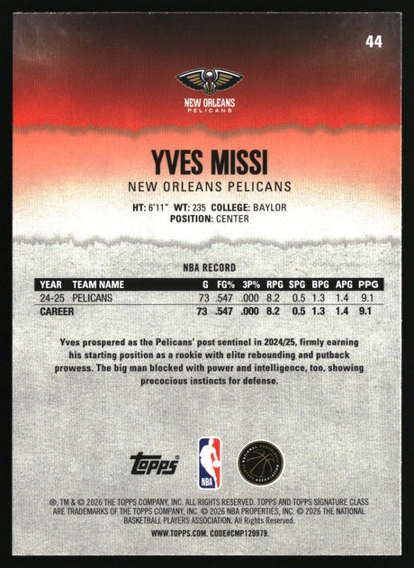 Yves Missi 2025-26 Topps Signature Class #44