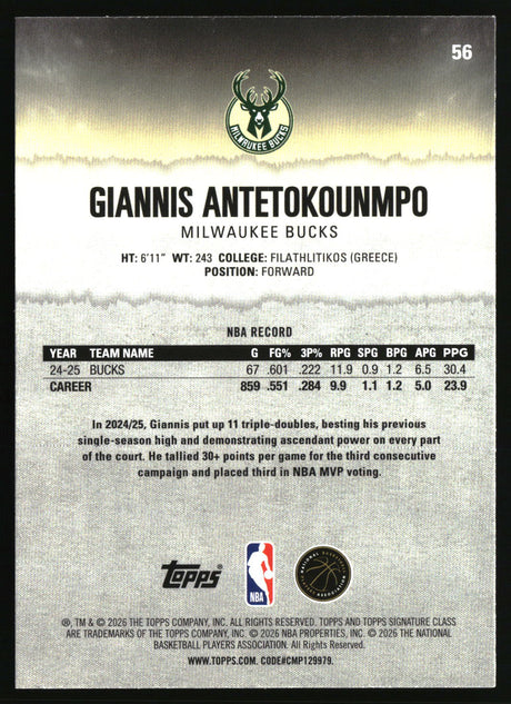 Giannis Antetokounmpo 2025-26 Topps Signature Class #56