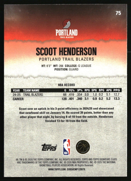 Scoot Henderson 2025-26 Topps Signature Class #75