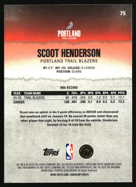 Scoot Henderson 2025-26 Topps Signature Class #75