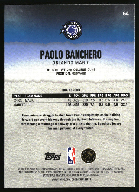 Paolo Banchero 2025-26 Topps Signature Class #64