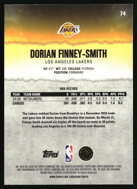 Dorian Finney-Smith 2025-26 Topps Signature Class #74