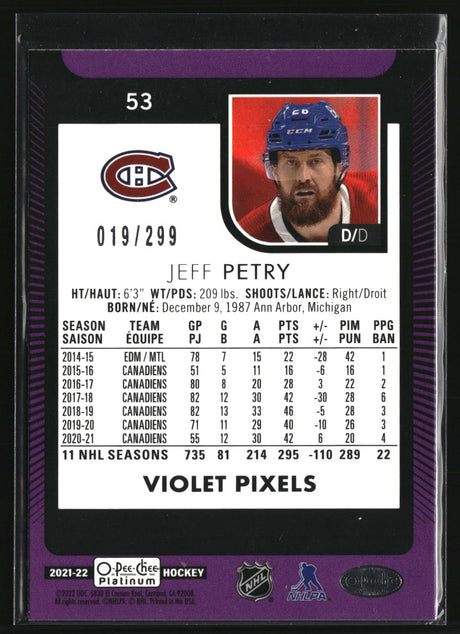 Jeff Petry 2021-22 O-Pee-Chee Platinum Violet-Pixels #53 #/299