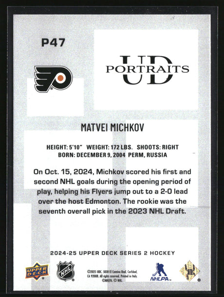 Matvei Michkov 2024-25 Upper Deck UD Portraits #P47