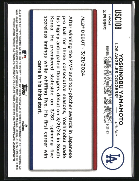 Yoshinobu Yamamoto 2024 Topps Chrome Update #USC108