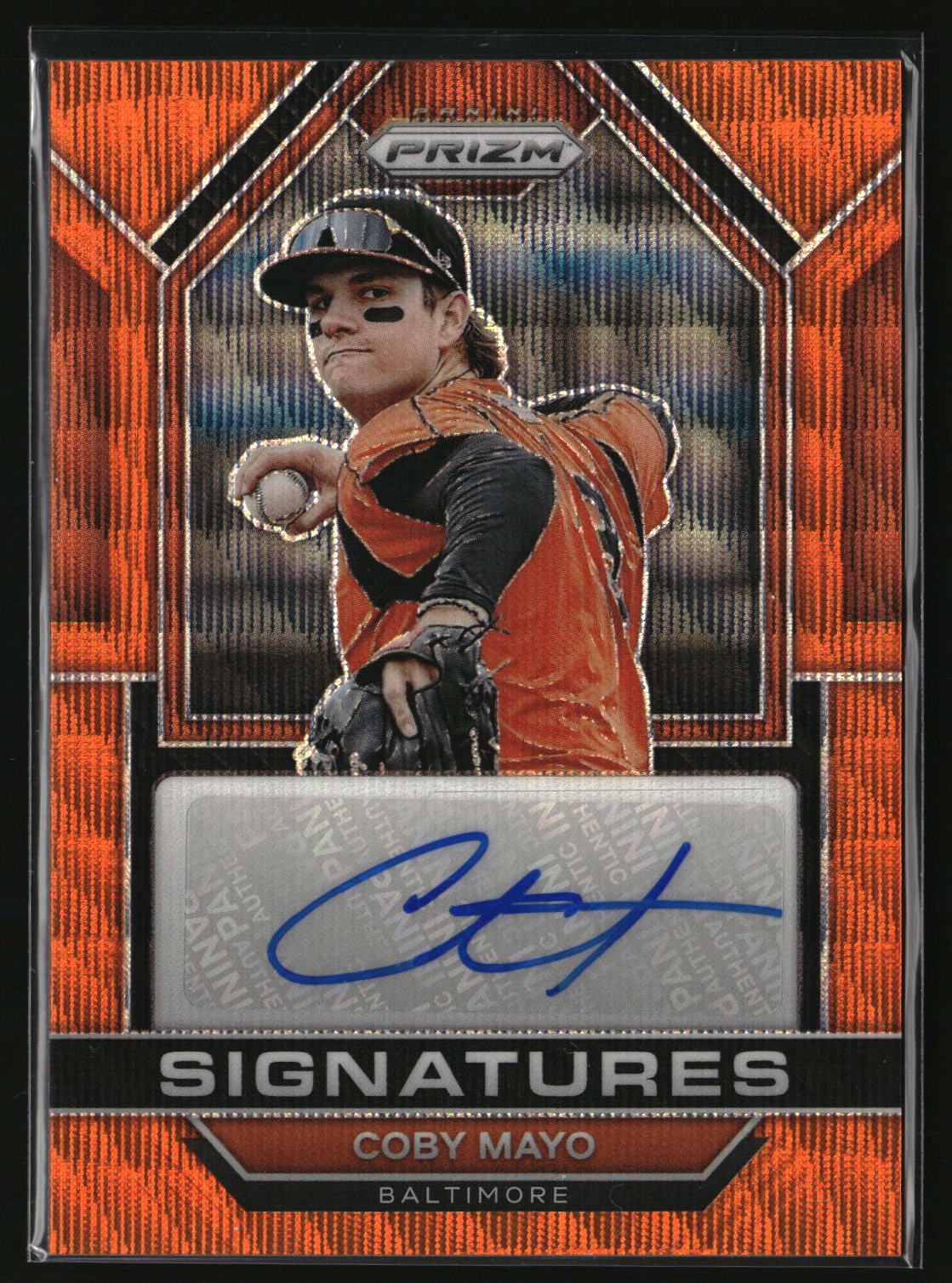 Coby Mayo 2023 Panini Prizm Signatures Orange Wave Prizms #SIG-CM #/50