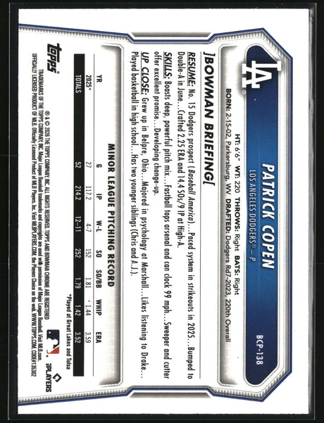 Patrick Copen 2026 Bowman Chrome Prospects #BCP-138