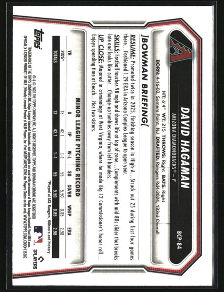 David Hagaman 2026 Bowman Chrome Prospects #BCP-84