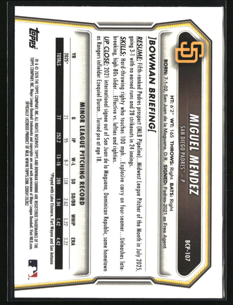 Miguel Mendez 2026 Bowman Chrome Prospects #BCP-107