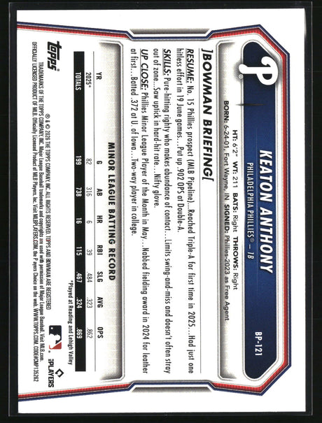 Keaton Anthony 2026 Bowman Prospects #BP-121