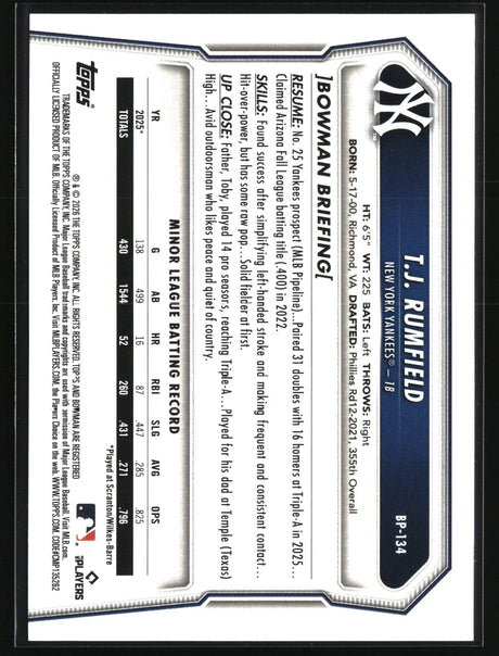 T.J. Rumfield 2026 Bowman Prospects #BP-134