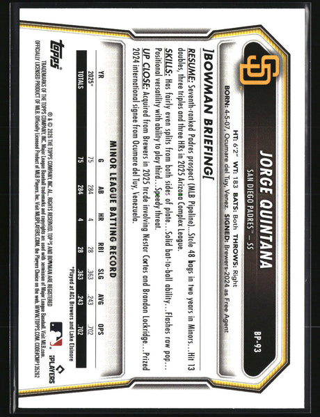 Jorge Quintana 2026 Bowman Prospects #BP-93