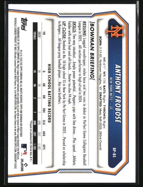 Anthony Frobose 2026 Bowman Prospects #BP-85