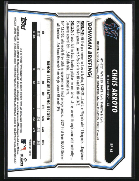 Chris Arroyo 2026 Bowman Prospects #BP-61