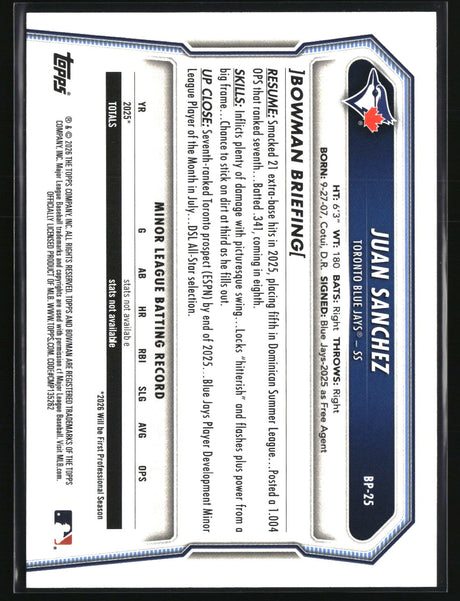 Juan Sanchez 2026 Bowman Prospects #BP-25