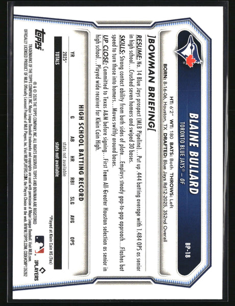 Blaine Bullard 2026 Bowman Prospects #BP-18