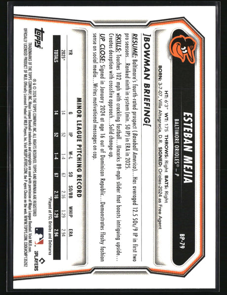 Esteban Mejia 2026 Bowman Prospects #BP-79
