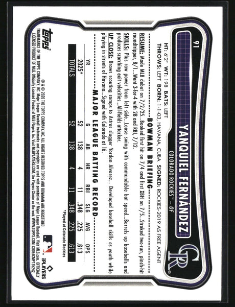 Yanquiel Fernández 2026 Bowman #91