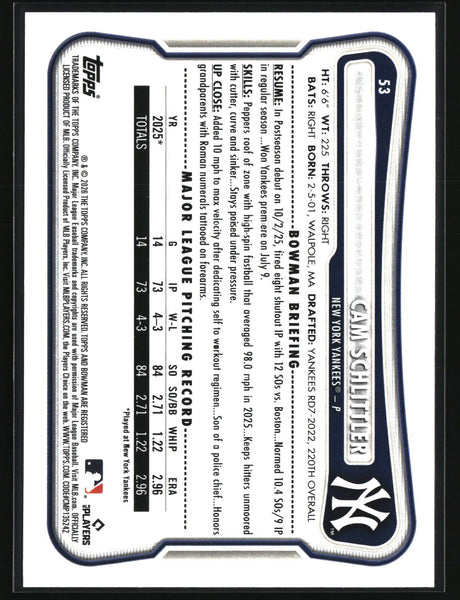 Cam Schlittler 2026 Bowman #53