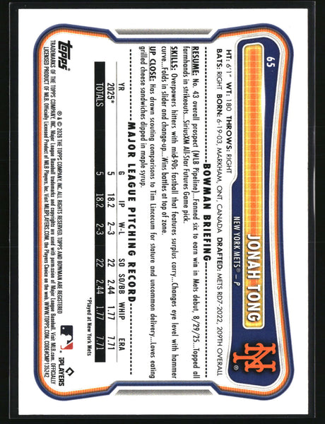 Jonah Tong 2026 Bowman #65