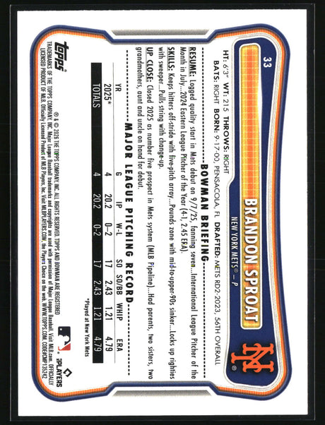 Brandon Sproat 2026 Bowman #33
