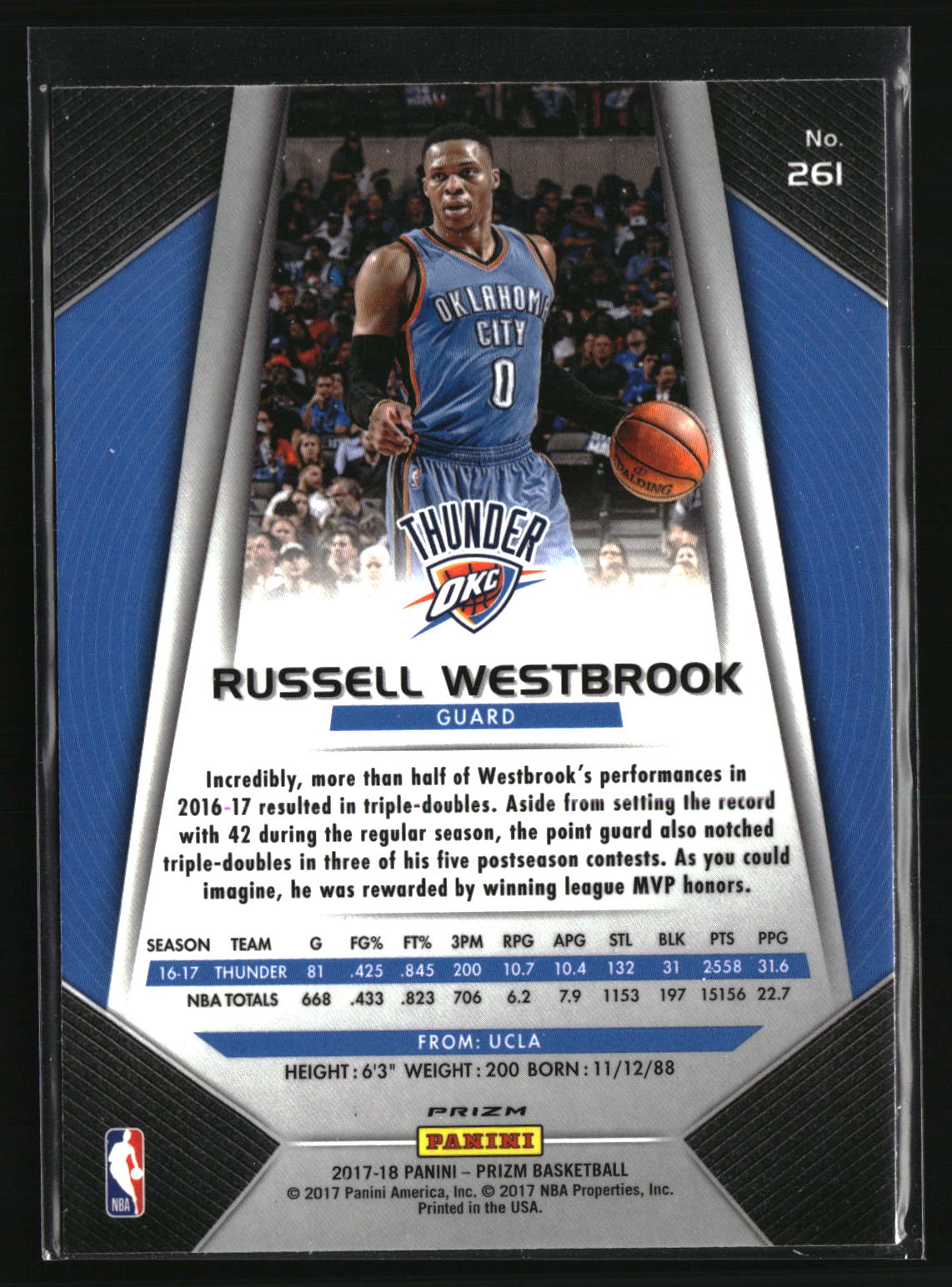 Russell Westbrook 2017-18 Panini Prizm Prizms Silver #261