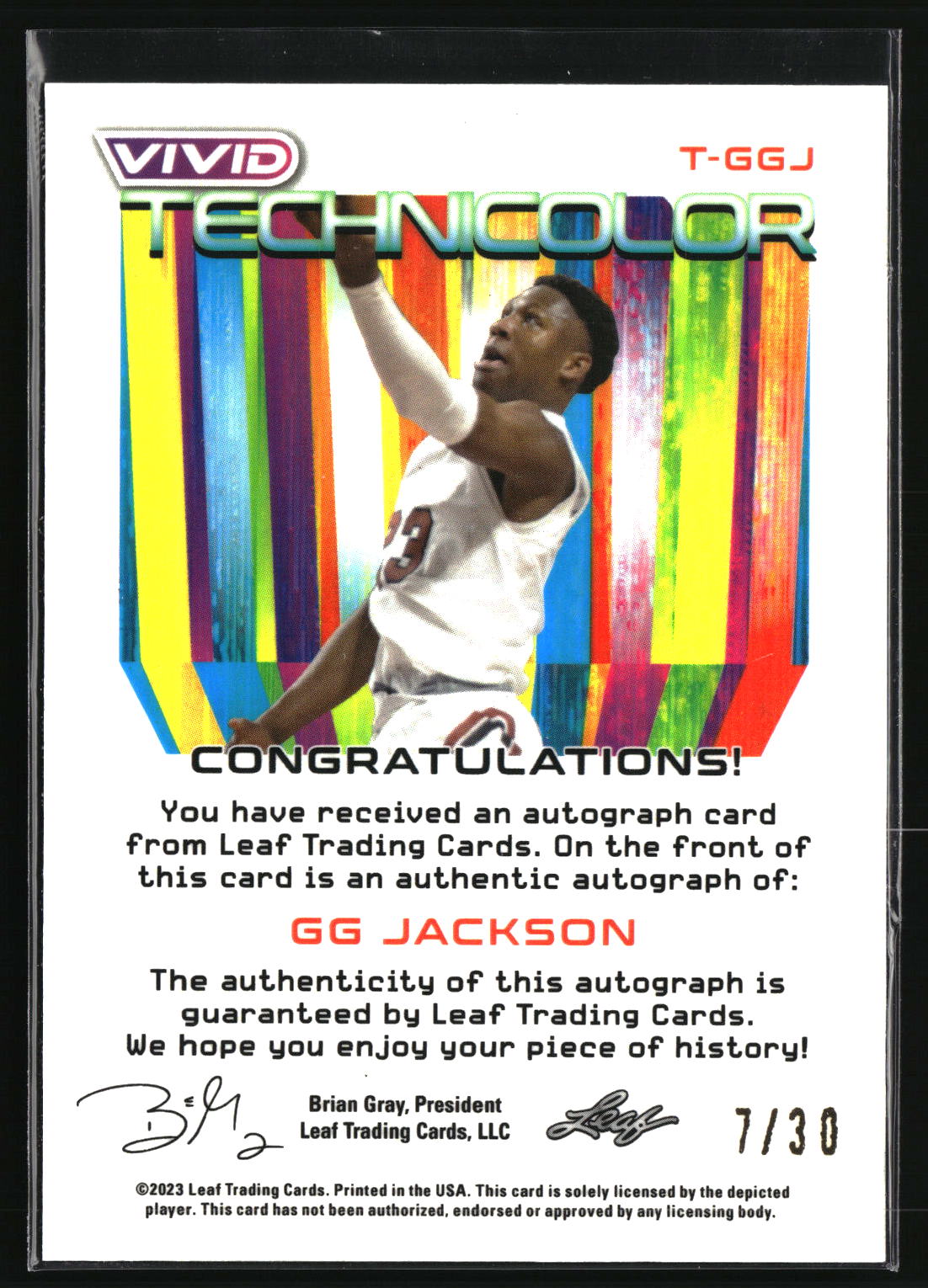 GG Jackson 2022-23 Leaf Vivid Technicolor Autographs Navy Blue #T-GGJ #/30