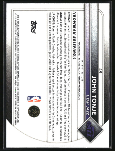 John Tonje 2025-26 Bowman #49