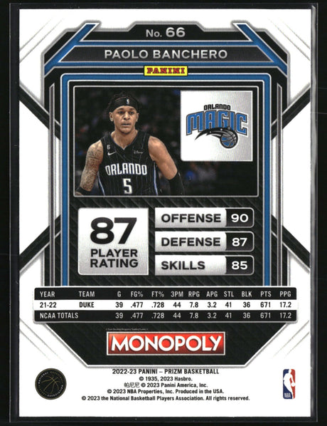 Paolo Banchero 2022-23 Panini Prizm Monopoly #66