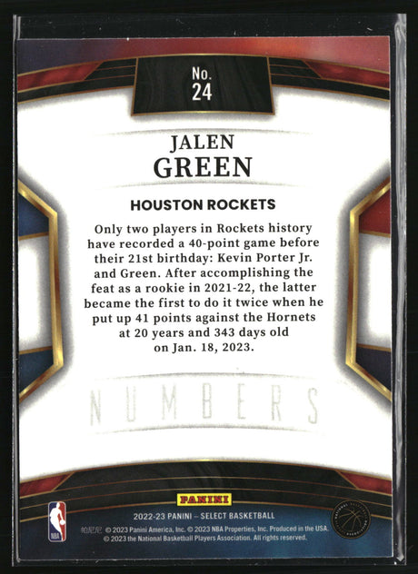 Jalen Green 2022-23 Panini Select Select Numbers #24