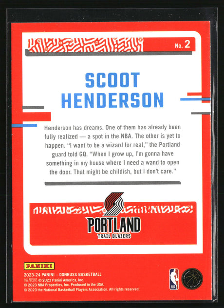 Scoot Henderson 2023-24 Donruss The Rookies #2