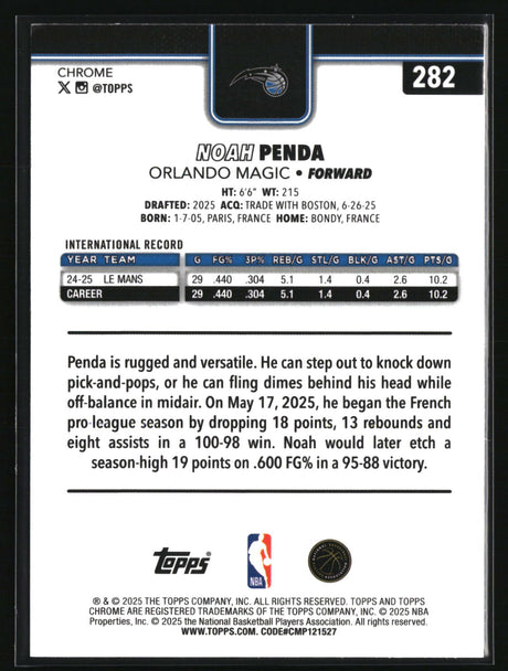 Noah Penda 2025-26 Topps Chrome #282