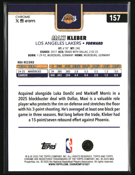 Maxi Kleber 2025-26 Topps Chrome Red White and Blue Refractor #157