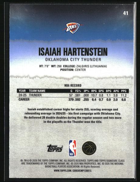 Isaiah Hartenstein 2025-26 Topps Signature Class Chrome #41