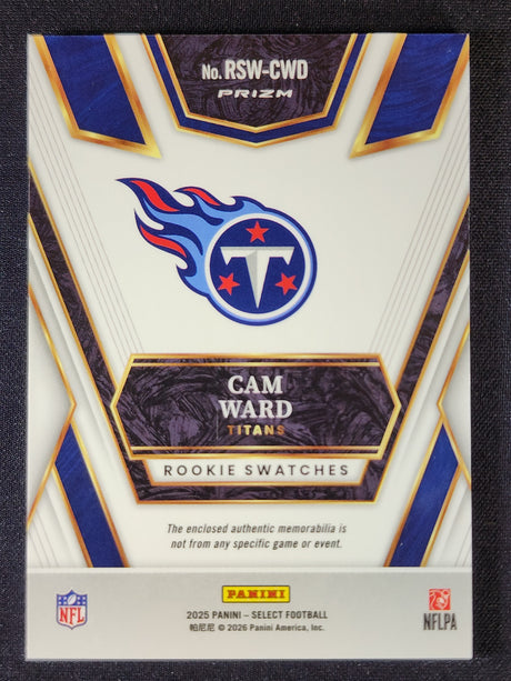 Cam Ward 2025 Panini Select Rookie Swatches Red Prizm #RSW-CWD