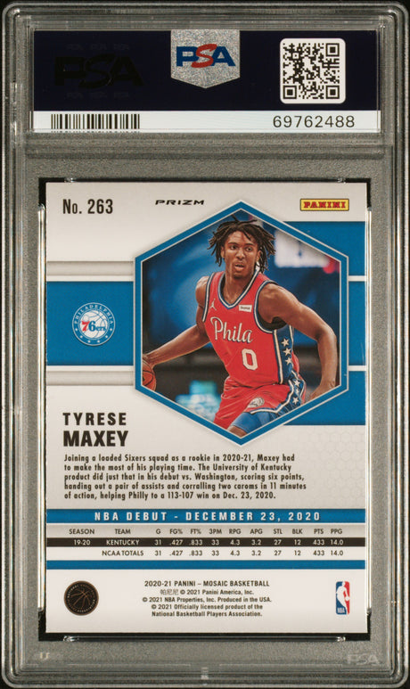 Tyrese Maxey 2020-21 Panini Mosaic Mosaic Reactive Blue #263 PSA 10
