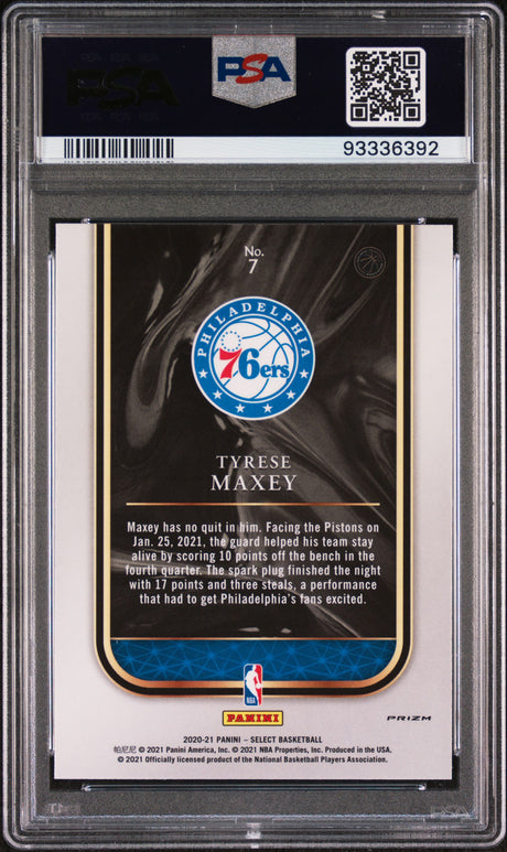 Tyrese Maxey 2020-21 Panini Select Rookie Selections Silver #7 PSA 8