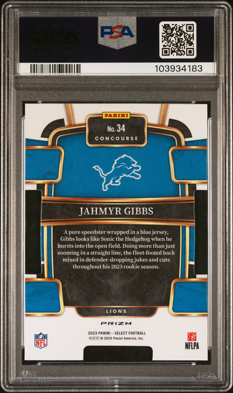 Jahmyr Gibbs 2023 Panini Select Black and Green Prizms Die Cuts #34 PSA 10